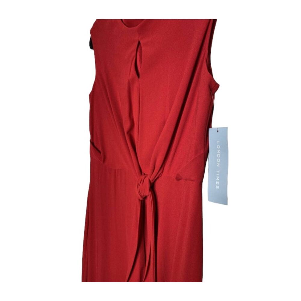 London Times Fit & Flare Crepe Dress Scarlet Red Peep Below Knee Size 8 NWT - Picture 2 of 7